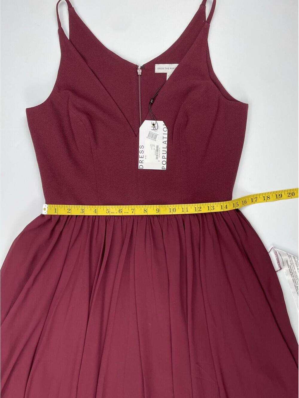Dress the Population Wine V-Neck Chiffon Midi Dress - Picture 10 of 12